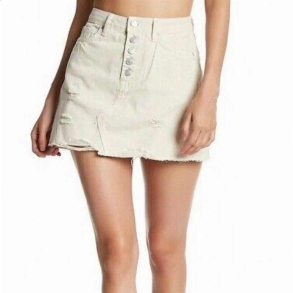 NEW Free People We The Free Destroyed Denim Mini Skirt Ivory Size 4 / 27